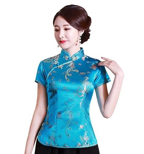 Shanghai Story Chinese Cheongsam 셔츠 반소매 중국 블라우스 여성용 레이크