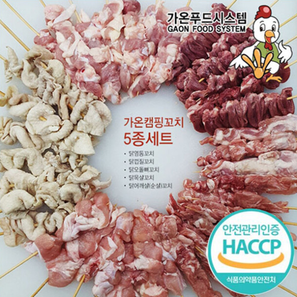 국내산닭 닭꼬치 5종 캠핑세트 1팩 200g꼬치소스 국내산수제닭꼬치 닭껍질 닭근위 닭순살 닭목살 닭염통