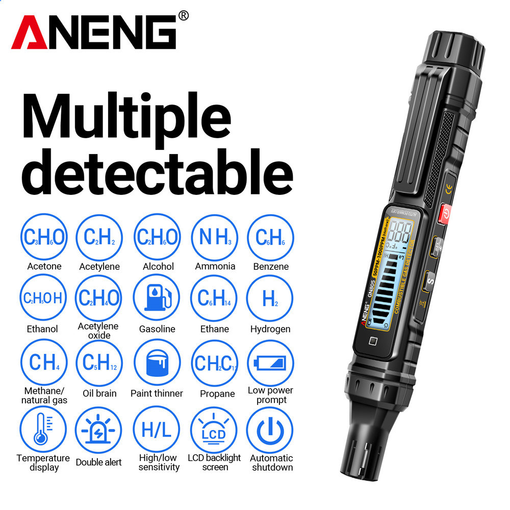 ANENG 가연성 가스 누출 감지기 50 사운드 알람 민감성 반전도 LCD 백라이트 스크린 도구 GN805 1000PPM
