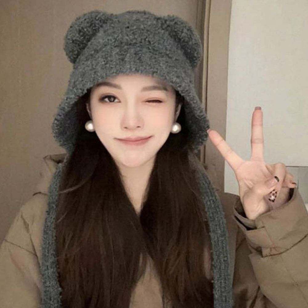 여성 귀여운 뽀글이 포근한 겨울 귀 털 모자 차콜