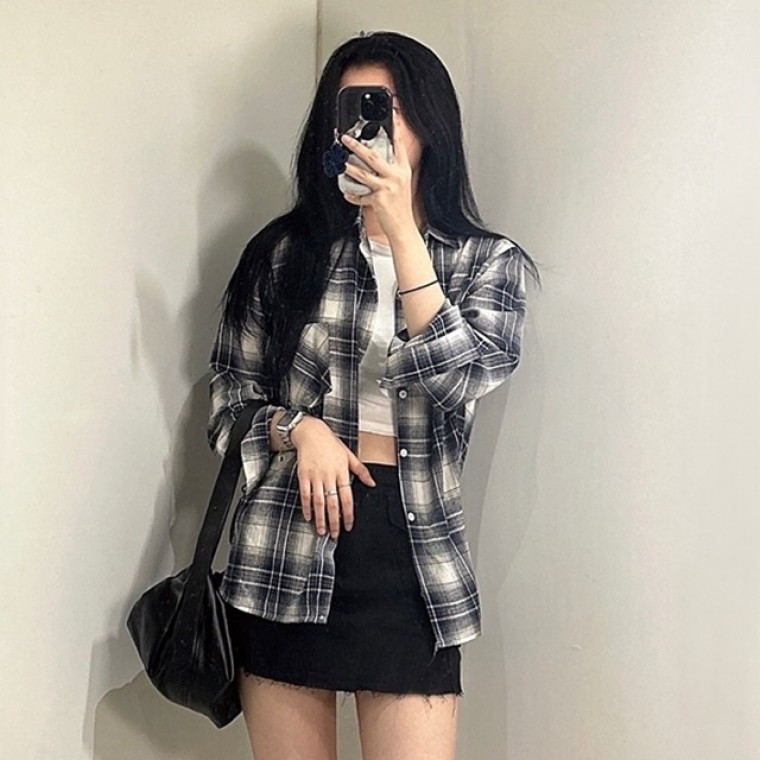 오버핏 기본 체크 긴팔 남방 셔츠 난방 남녀공용