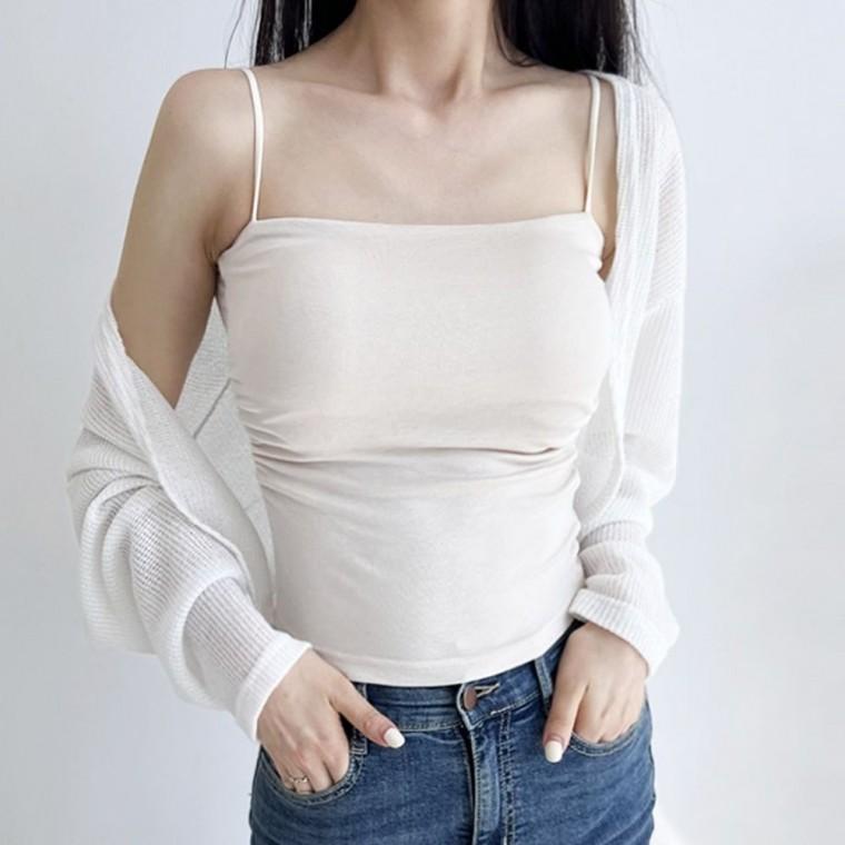 셔링 여성 나시티 캡내장 크롭탑 여자 민소매 나시