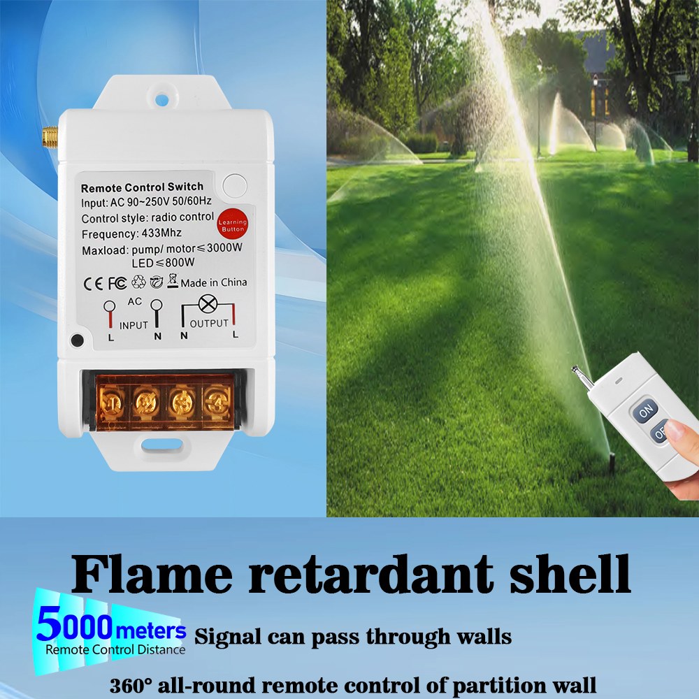 전기 게이트 라이트 워터 펌프용 범용 무선 리모컨 스위치 RF 433Mhz 110V 220V 30A 레인지 리모컨 5000M