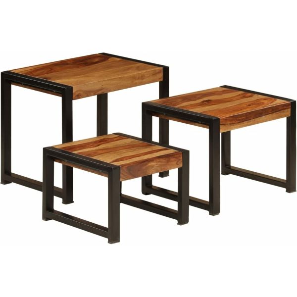 3pcs 산업용 네스팅 사이드 커피 테이블 소파 콘솔 거실용 스태킹 엔드 엑센트 가구