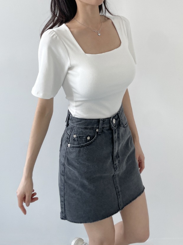면모달미까시네모넥퍼프반팔티 시크릿오즈 네모넥반팔티 네모넥반팔티셔츠 면모달티셔츠 네모넥티셔츠 ozbridge