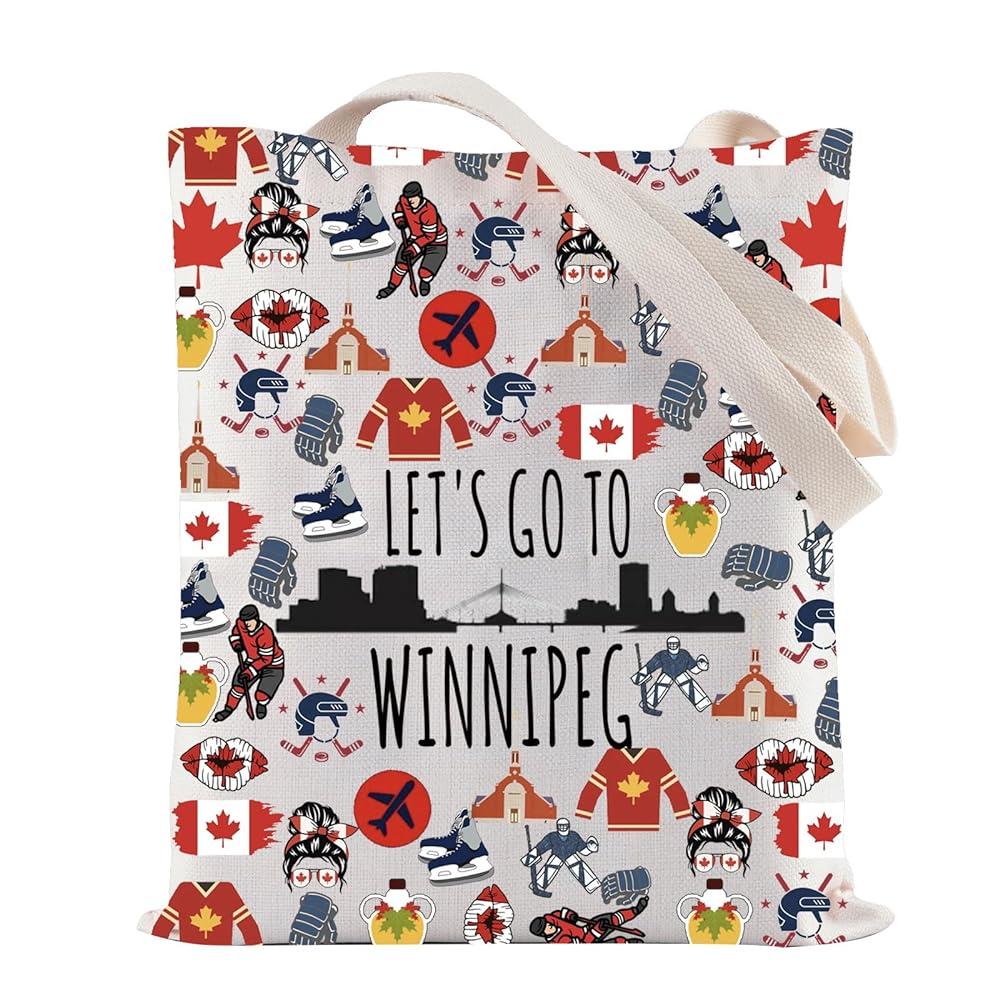 ZJXHPO 위니펙 트립 토트백 Let s Go To Winnipeg 재사용 가능한 식료품 캐나다 여행 선물 기념품 토트