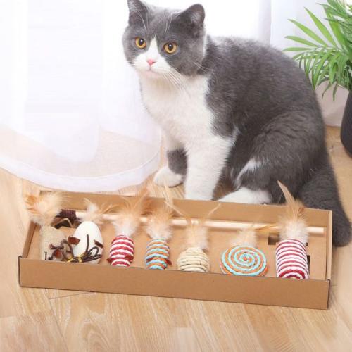 프리미엄 고양이 스크래쳐 낚시 막대 장난감 7종세트