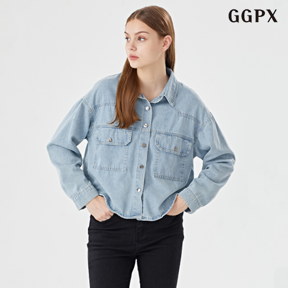GGPX 데일리 카라넥 투포켓 여성 데님 긴팔 블라우스 GOCBA009D