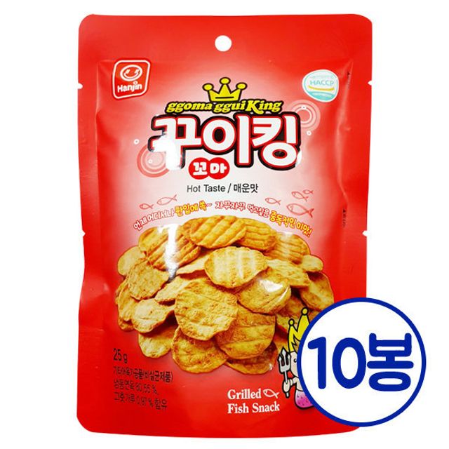 한진식품 꼬마꾸이킹 매운맛 25gx10개 어포 조미어포 맥주용안주 편의점안주 쥐포 빼빼어쥐포 얇은쥐포 쥐포마른안