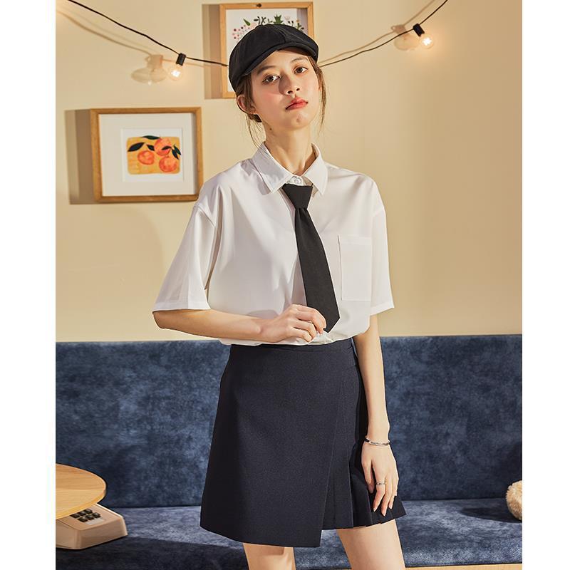 하늘 반팔 셔츠 여름 루즈핏 솔리드 심플 women s short-sleeved shirt 하늘비즈 C31 U519P500
