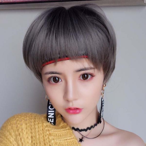 여자 짧은 머리 숏커트 가발 보브스타일 애쉬그레이 헤어