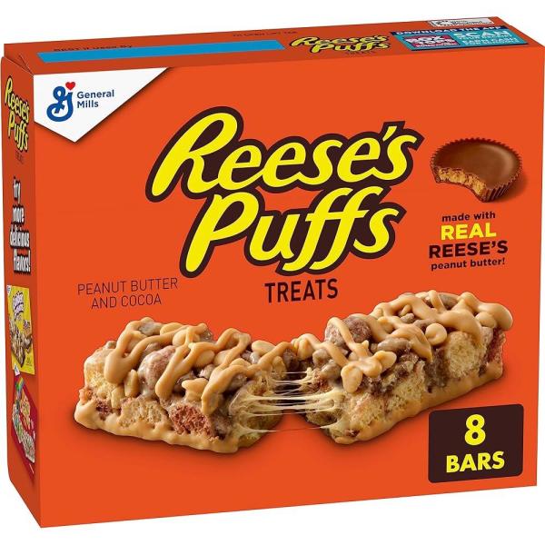 Reeses Puffs Breakfast 시리얼 간식 바 땅콩 버터 코코아 8개입