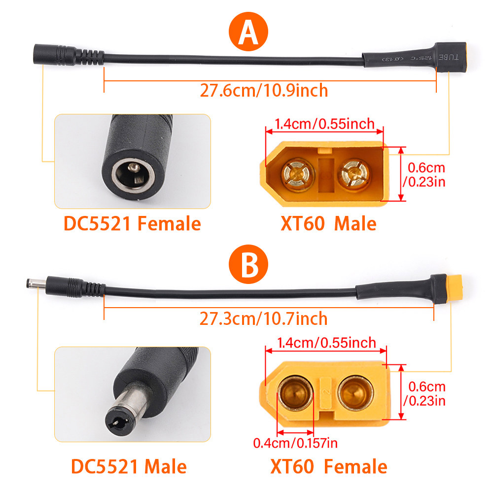10A XT60 남성 여성 커넥터- 5x2 1 여성 남성 플러그 전원 케이블 어댑터 와이어 배터리 충 18AWG DC5521 5