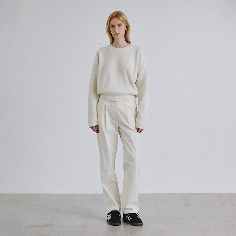 스텝어라운드 스텝어라운드 Washed tuck straight cotton pants CREAM