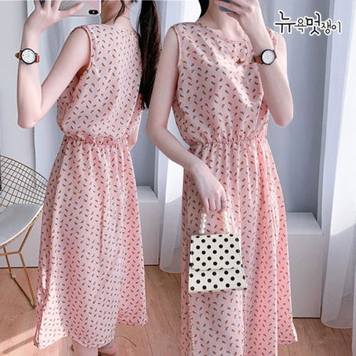 뉴욕멋쟁이 꽃비 민소매 롱원피스 플라워 원피스 꽃무늬 여성 M 44 55