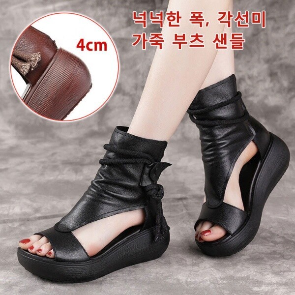 1 1 부츠 샌들 통굽 토오픈 샌들 여름 빈티지 로마 샌들 뒤 지퍼 하이탑 샌들