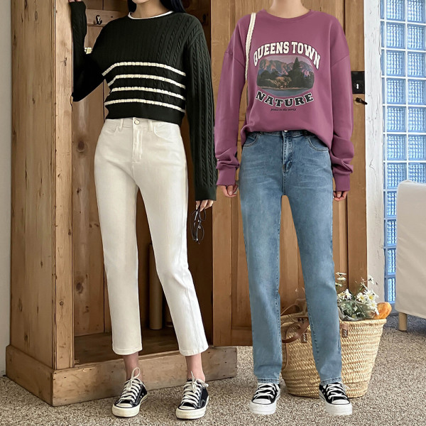 다온샵 기장선택 플리츄 일자데님 코튼 스판