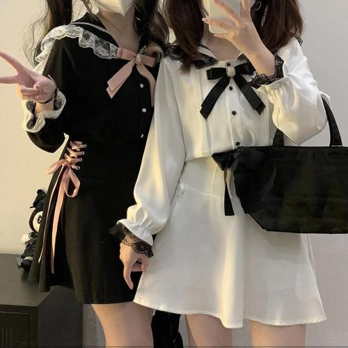 리본블라우스 여성브라우스 타이 블라우스 링클프리 세라복 리본타이 셔츠 루즈핏 여자 왕리본 케이프