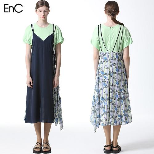 enc EnC 티셔츠 배색 프린트 원피스
