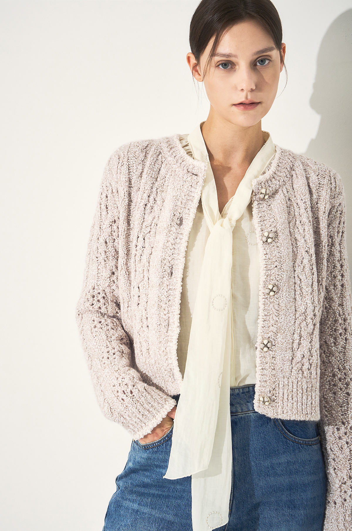 마인 MINE 울 블렌드 믹스드 크롭 니트 가디건 LE MN2E9KOT648W