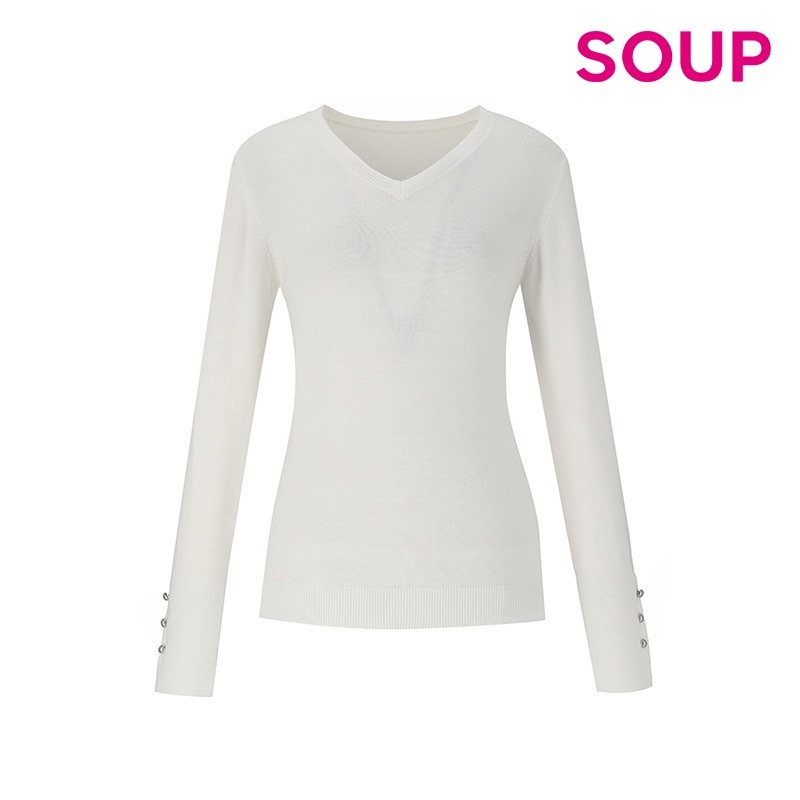 SOUP SOUP 슬리브 버튼 브이넥 니트 SYALK93