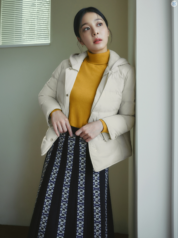 지센 여성 덕다운 니트배색 후드 자켓 LCLWNA29