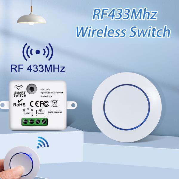 RF z 무선 조명 220V 110V 10A 릴레이 수신기 미니 라운드 버튼 벽 패널 원격 제어 홈 LED 램프 433MH