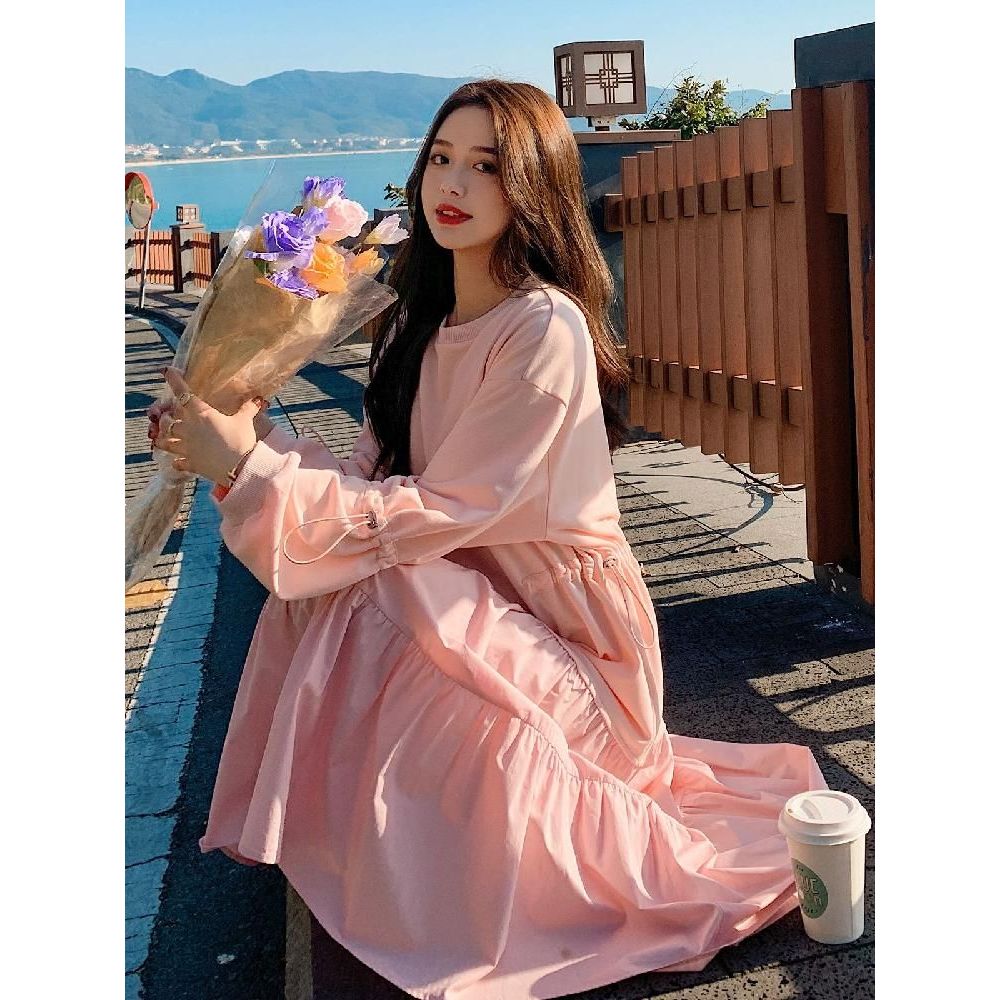 핑크 긴팔 셔츠 원피스