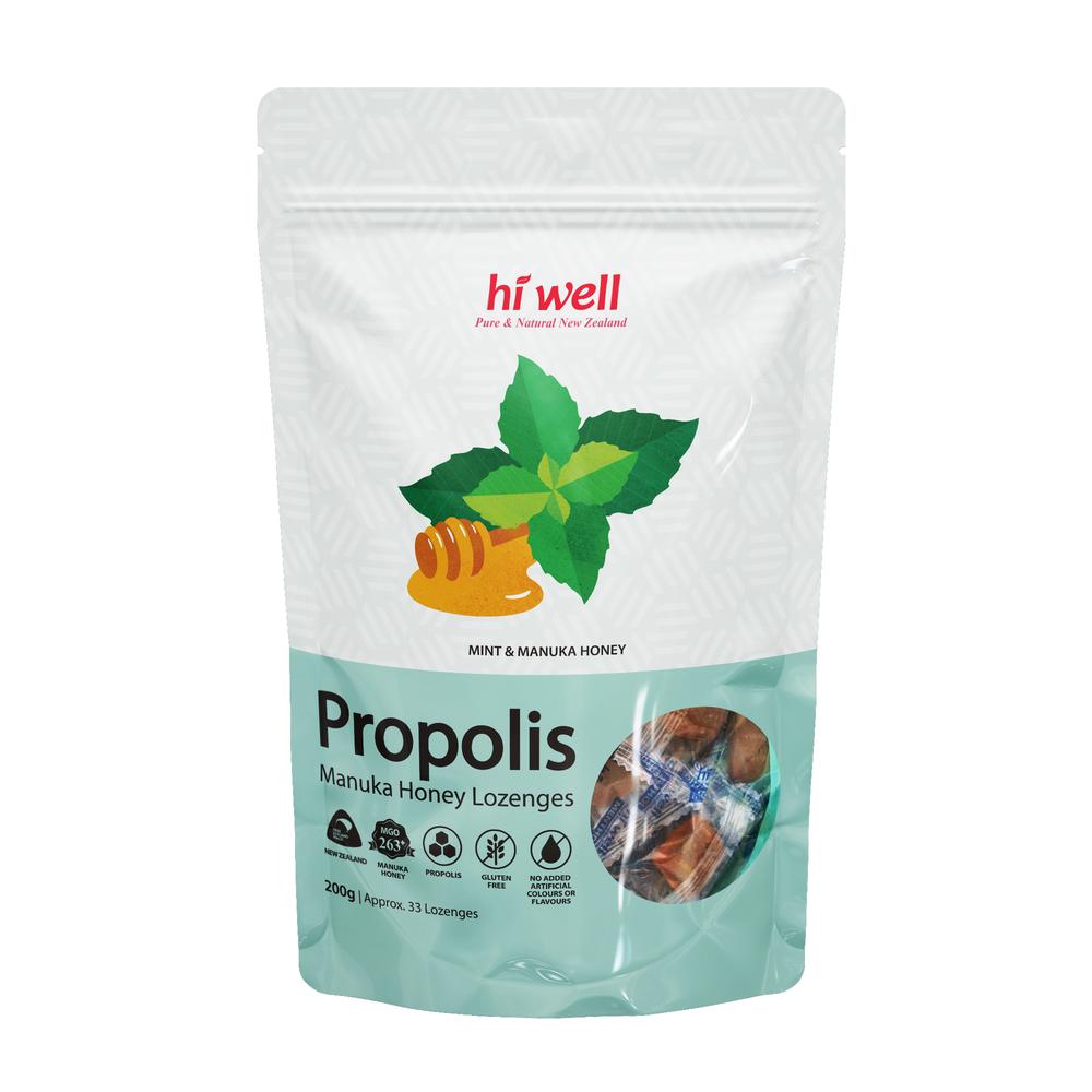 하이웰 뉴질랜드 하이웰 Hi Well Propolis Honey Lozenges 프로폴리스 민트 마누카꿀 로젠지스 캔디 200g