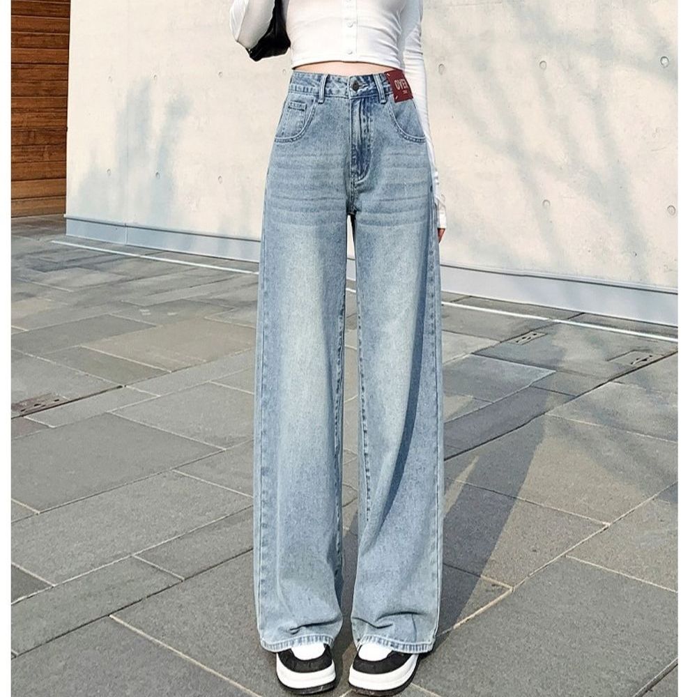 시크로드 여성 와이드 청바지 일자 데님 팬츠 주머니 포인트 L