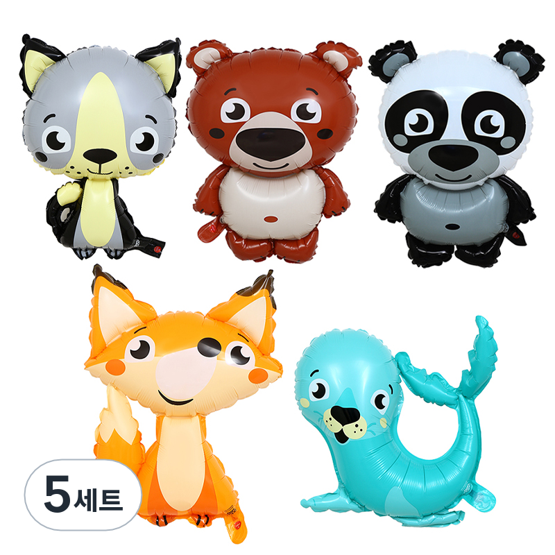 곰돌이와 친구들 동물풍선 5종 세트 치와와 곰돌이 여우 눈썹물개 팬더 5세트