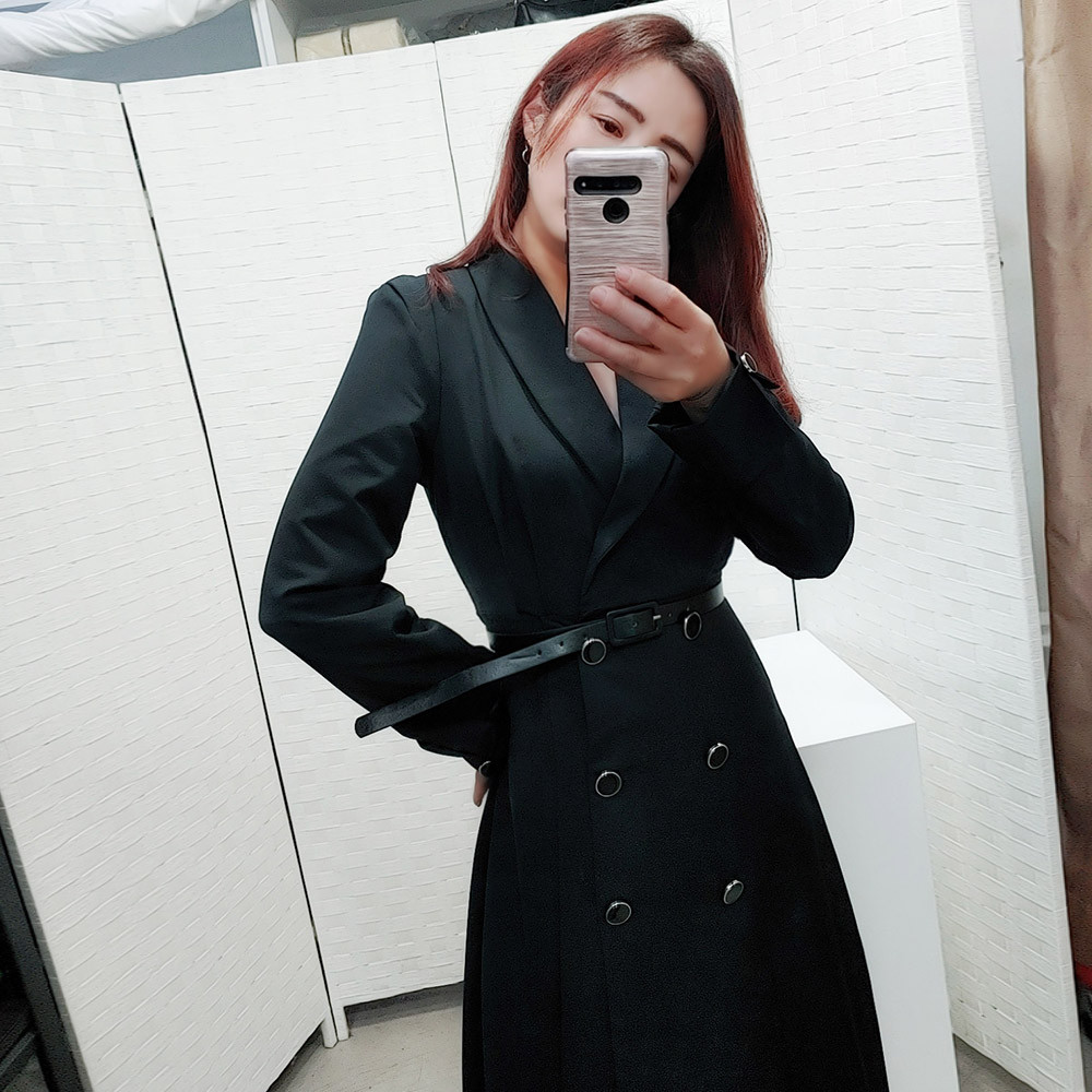 시크허니 트렌치 벨트 코트형 정장 롱 원피스 하객룩 체형커버 M