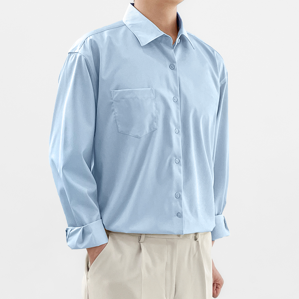 남성용 데일리 미니멀 포켓 오버핏 링클프리 스판 셔츠 샌드베이지 T2946