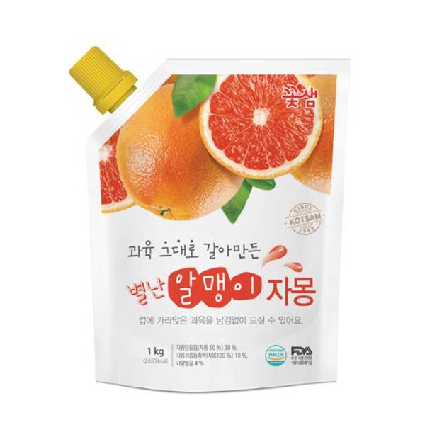 꽃샘 별난 알맹이 자몽 1kg 전통차 과일청 액상차 홈카페 에이드 1개