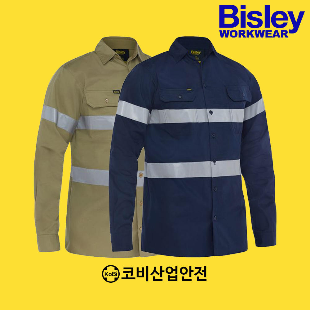 Bisley비즐리 워크웨어 하이비즈 라이트웨이트 드릴셔츠 Khaki BCDR L 100 1개 BS6883T