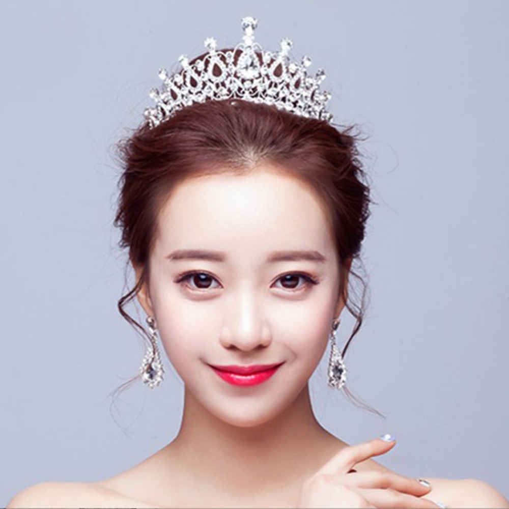 셀프웨딩 티아라 왕관 헤어 머리띠 보석 큐빅 공주 브라이덜샤워 파티 헬로윈 스냅촬영 소품 물방울큐빅 티아라