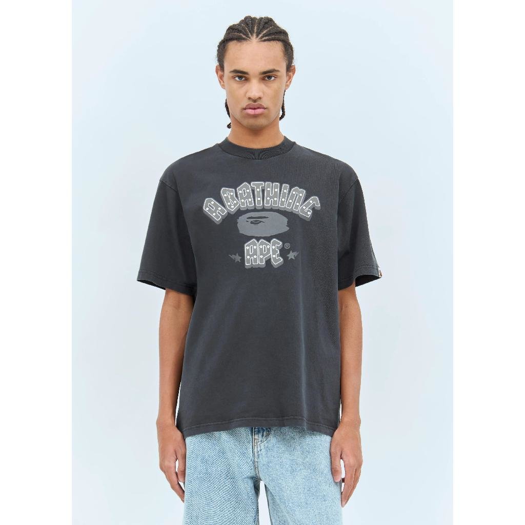 어 베이딩 에이프 베이프 남성 Rhinestone Logo T Shirt aba0158008gry