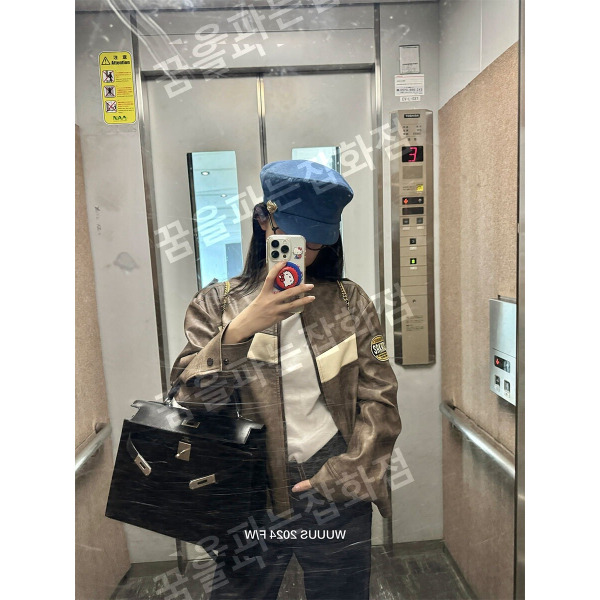 꿈잡화점 수놓은 뱃지 가죽 자켓 가죽자켓 간절기 패션-오래된 S