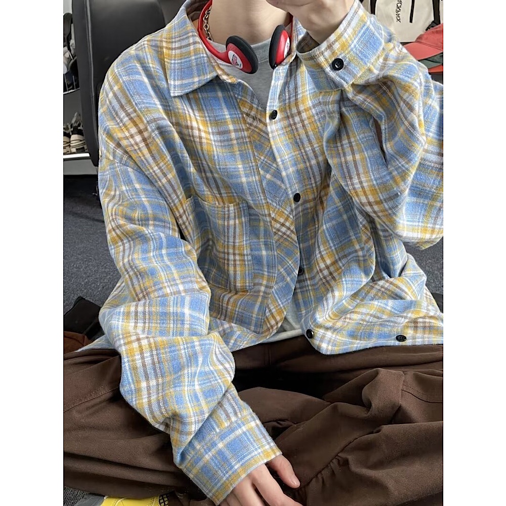 클린핏 체크 빈티지 셔츠 오버핏 남방 봄가을 루즈핏 남녀공용 스트릿 캐주얼 긴팔셔츠