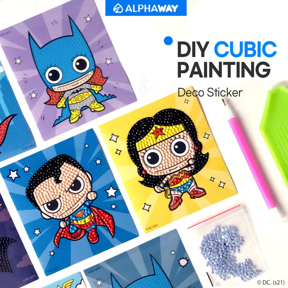 아이러브페인팅 에이블 DIY 보석십자수 DC큐빅페인팅 데코스티커 어린이스티커 9 5X11 슈퍼맨 배트맨 플라이 1개
