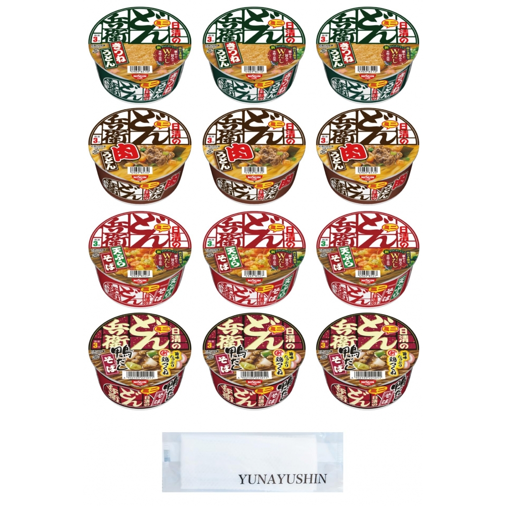 돈베에 미니 4종류 12개 YUNAYUSHIN 수건 세트 키츠네 우동 미니 3개 튀김 소바 미니 3개 양