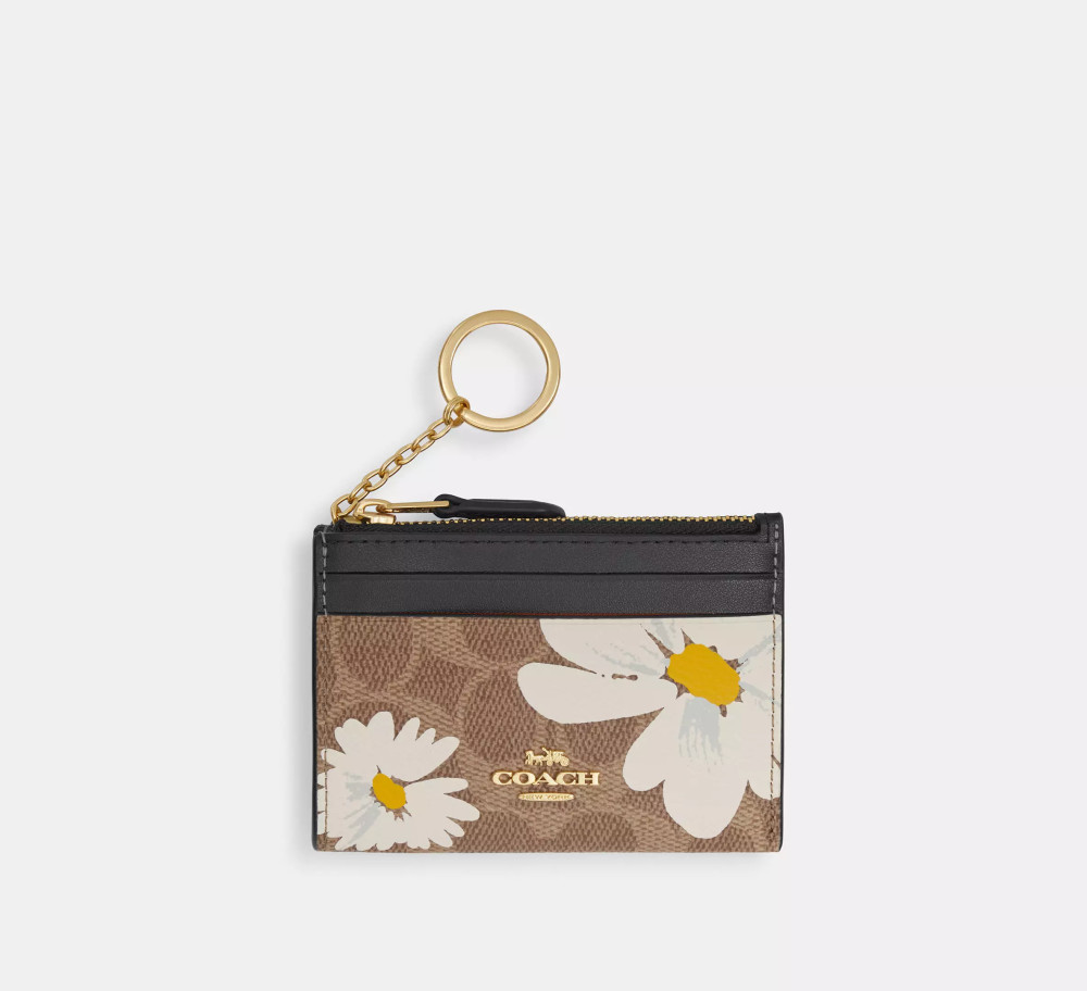 COACH 코치 미니 스키니 아이디 케이스 시그니처 캔버스 플라워 카드지갑 탄 멀티 CZ594