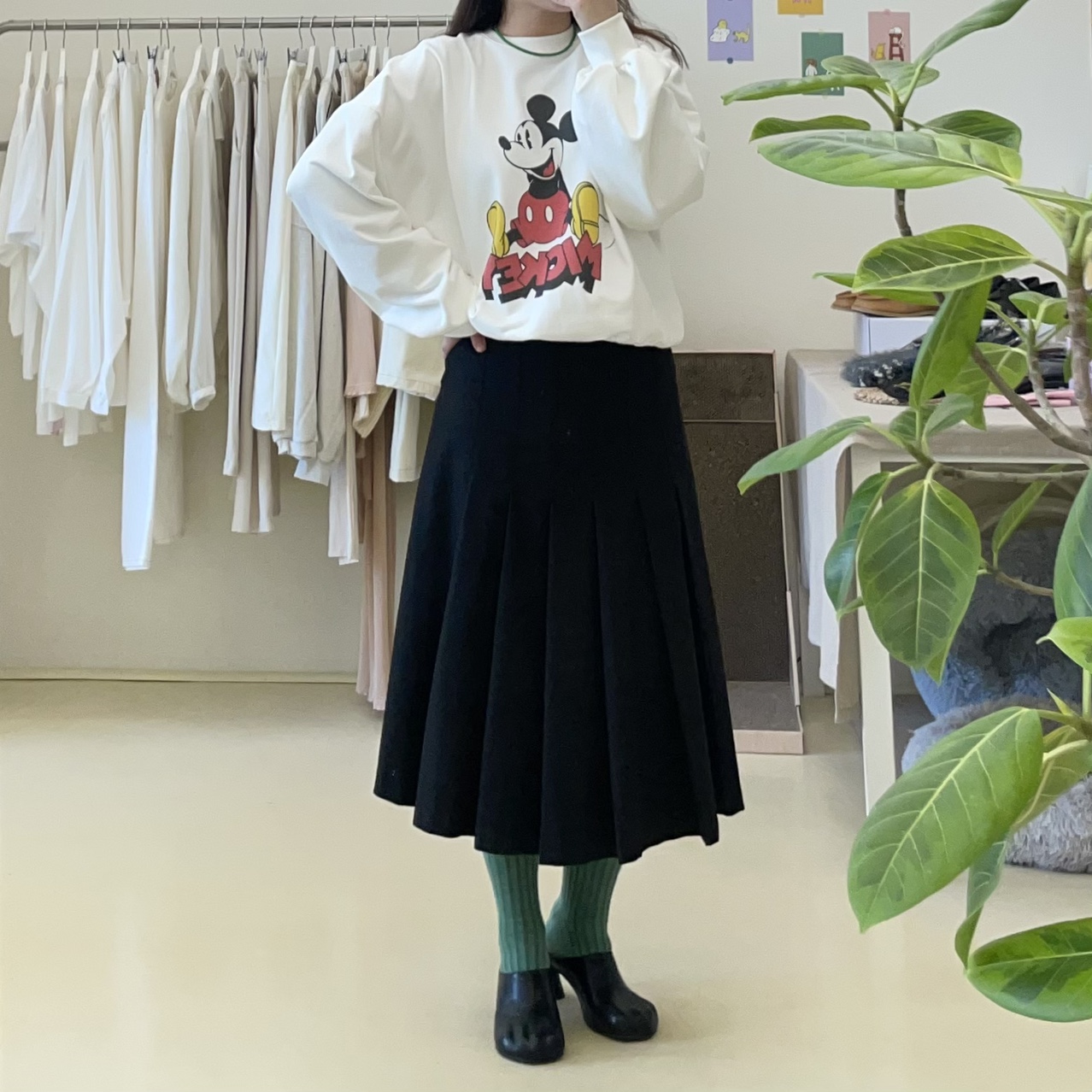 간절기 롱 주름 플리츠 밴딩 스커트 치마 크림