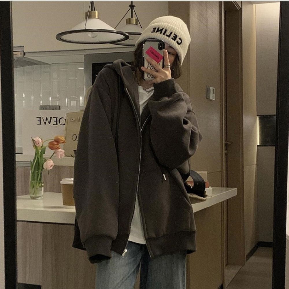 여성 베이직 무채색 오버핏 데일리 무지 후드집업