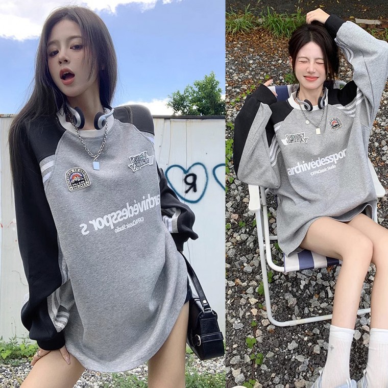 힙디퍼맨투맨티 배색 레터링 박시핏 캐주얼룩 데일리