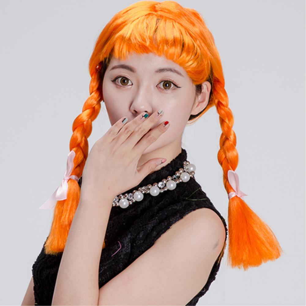 의상소품 양갈래 땋은 삐삐머리 가발 코스프레 코스튬