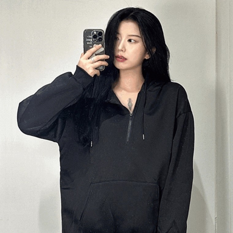 오버핏 반집업 기모 무지 후드티 남녀공용 후드 루즈핏 여성 포켓 가을 겨울 여자