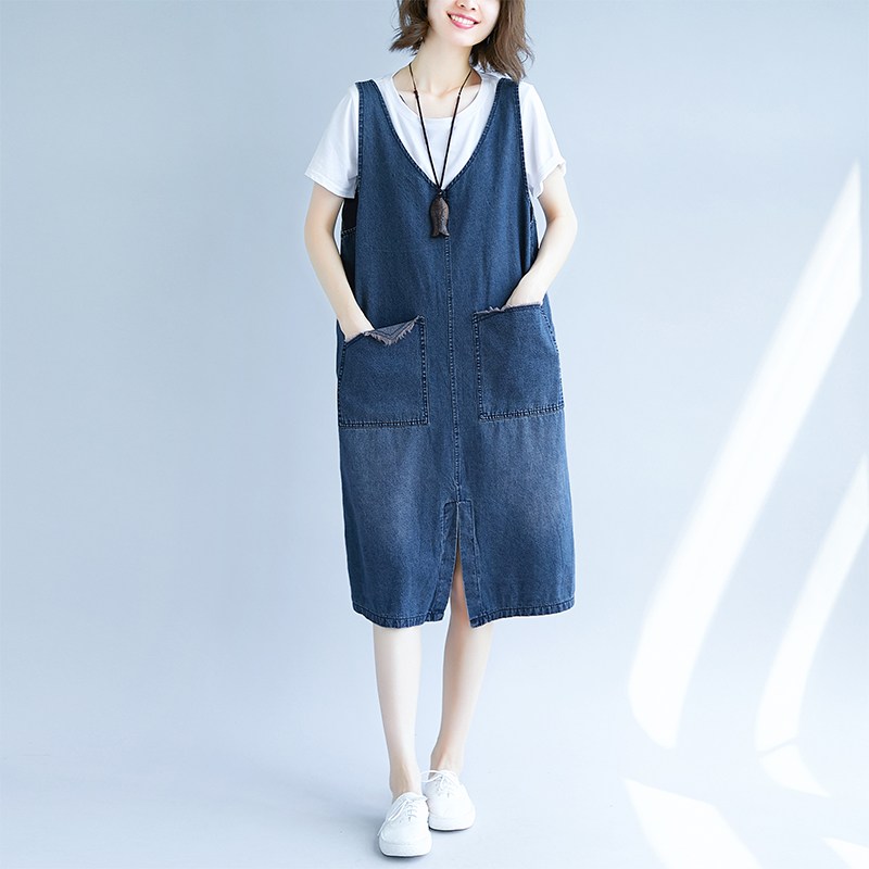 이유무무 여성 빈티지 데님 멜빵 나시 청 원피스 ONE COLOR NB-545