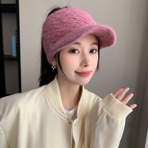 여성 골프 등산 방한 겨울 니트 큐빅포인트 썬캡 모자