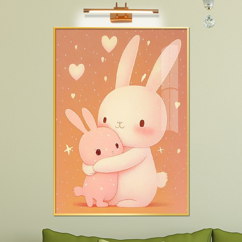 보고아트 아이방 아기방 꾸미기 소품 토끼 동물 그림 액자 8번 아기토끼 안아주는 엄마토끼 A2 420 x 600 메탈 액자